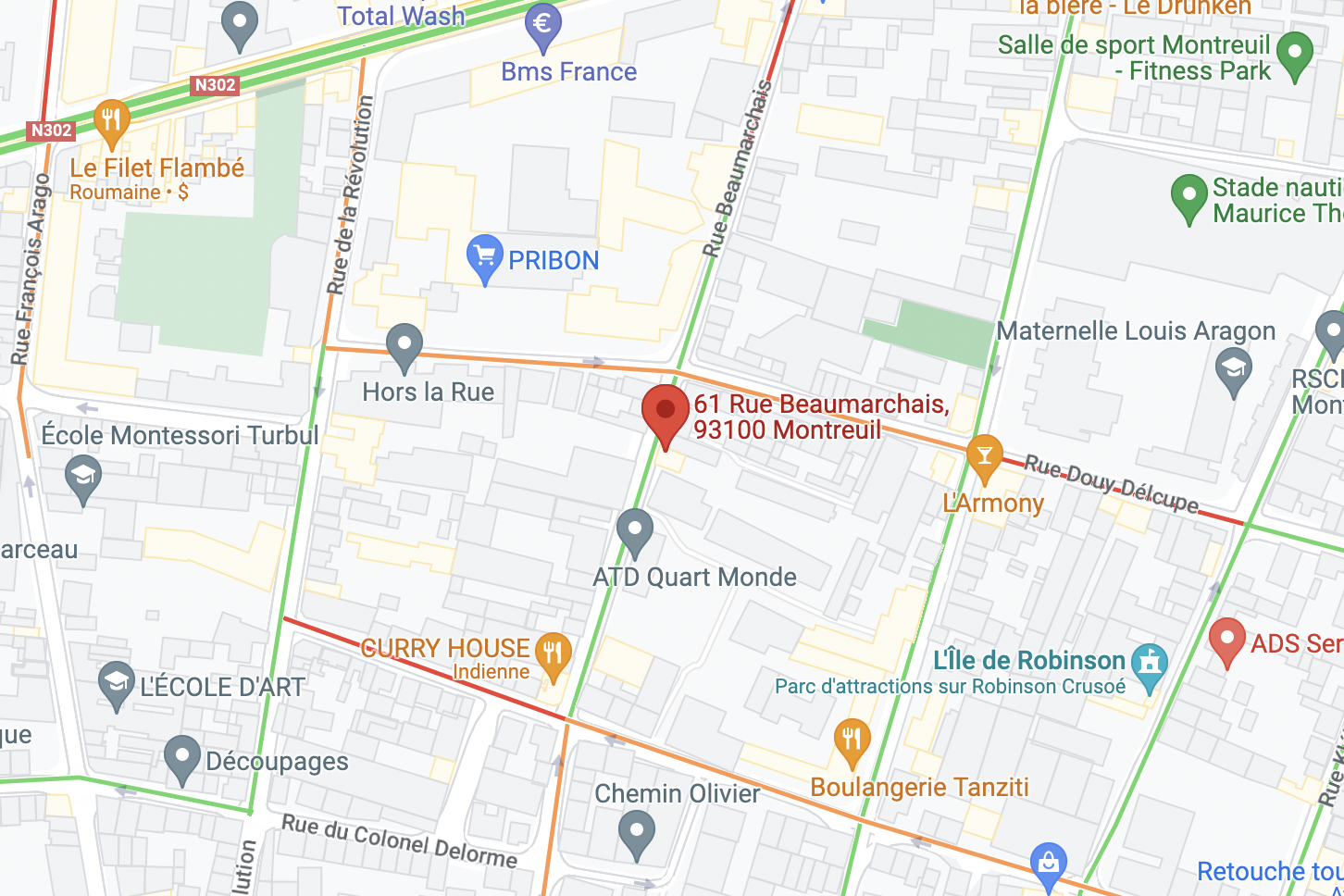 Google Maps : 61 rue Beaumarchais Montreuil